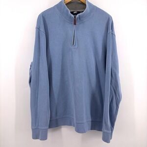 Lands End Mens XL Blue 100% Cotton Quarter Zip Pullover Sweater Mock Neck 46-48